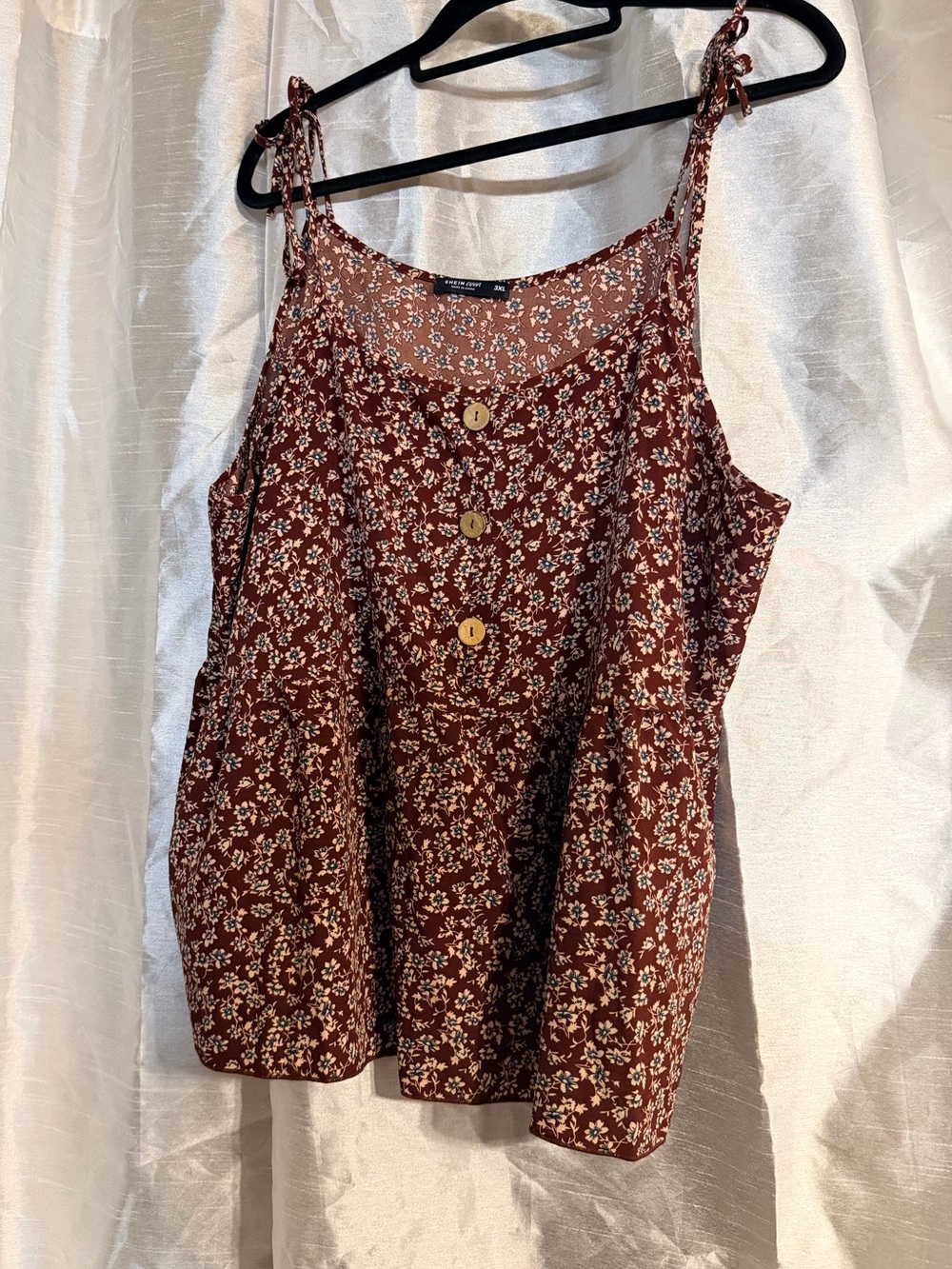SHEIN Brown Floral Tie-Strap Button-Front Camisole